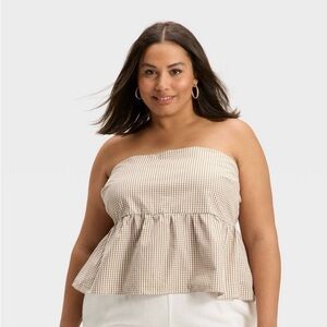 EUC A New Day Y2K Peplum Babydoll Tube Top Brown and White Gingham Size XXL